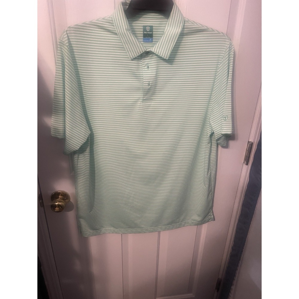 PRO TOUR GREEN STRIP COOLPLAY LARGE GOLF POLO SHIRT